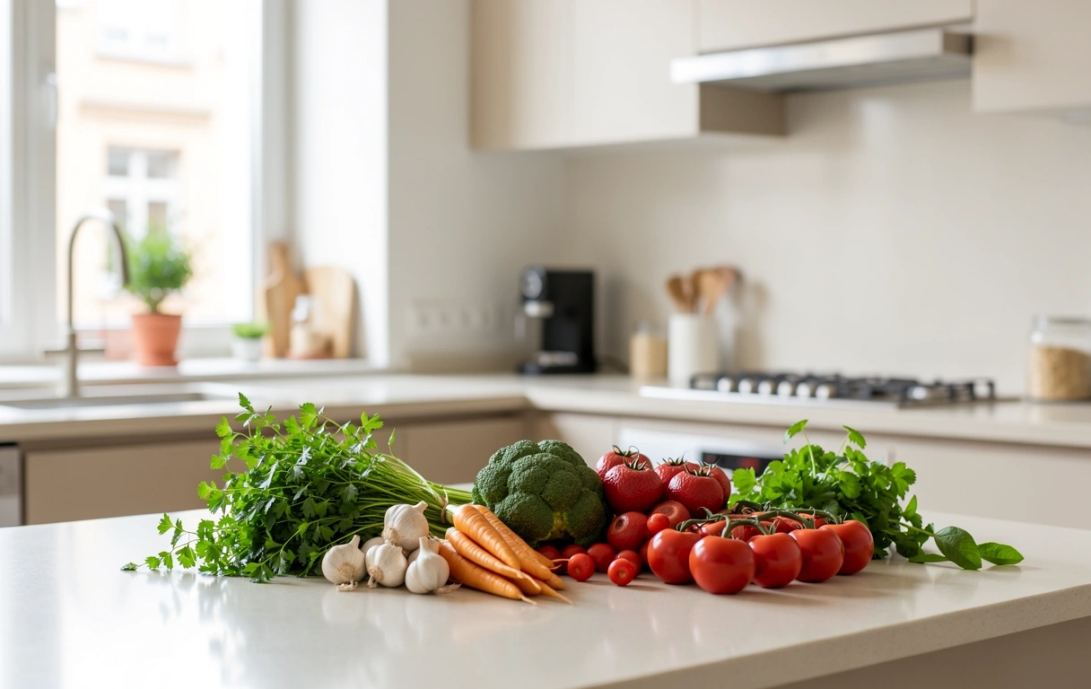 Moderní kuchyně s čerstvými surovinami
